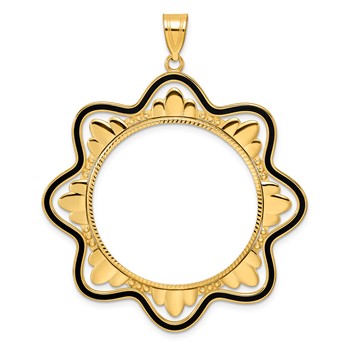 14k Diamond Cut Black Epoxy Wave with 32.0mm Prong Coin Bezel Pendant