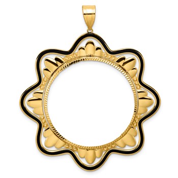 14k Diamond Cut Black Epoxy Wave with 32.7mm Prong Coin Bezel Pendant