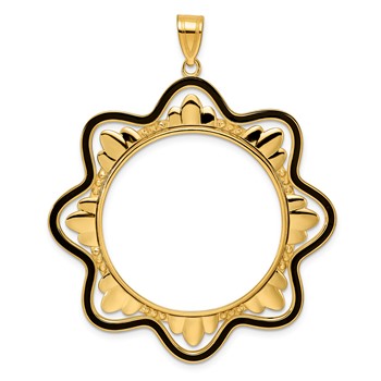 14k Polished Black Epoxy Wave with 32.0mm Prong Coin Bezel Pendant