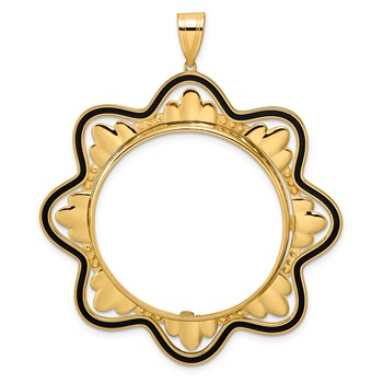 14k Polished Black Epoxy Wave with 32.7mm Prong Coin Bezel Pendant