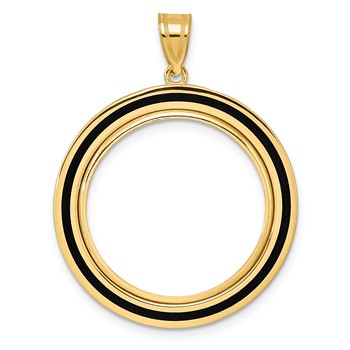 14k Polished Black Epoxy Centerline with 22.0mm Prong Coin Bezel Pendant
