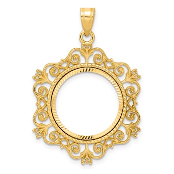 14k Diamond Cut Victorian with 18.0mm Prong Coin Bezel Pendant
