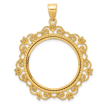 14k Diamond Cut Victorian with 27.0mm Prong Coin Bezel Pendant