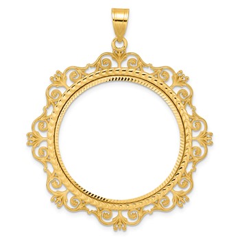 14k Diamond Cut Victorian with 32.0mm Prong Coin Bezel Pendant