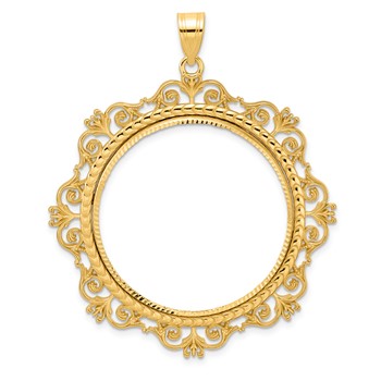 14k Diamond Cut Victorian with 32.7mm Prong Coin Bezel Pendant