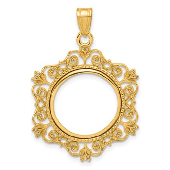 14k Polished Victorian with 16.5mm Prong Coin Bezel Pendant