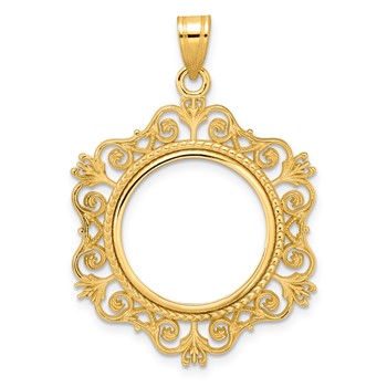 14k Polished Victorian with 18.0mm Prong Coin Bezel Pendant