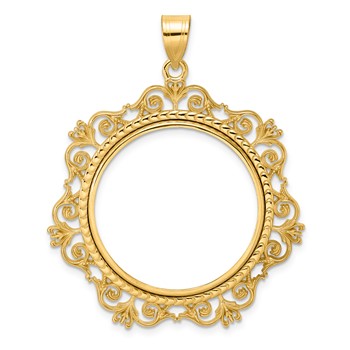 14k Polished Victorian with 27.0mm Prong Coin Bezel Pendant