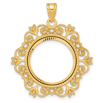 14k Diamond Cut Victorian with 18.0mm Prong Coin Bezel Pendant