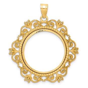 14k Diamond Cut Victorian with 22.0mm Prong Coin Bezel Pendant