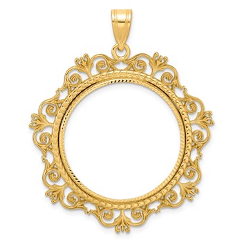 14k Diamond Cut Victorian with 27.0mm Prong Coin Bezel Pendant