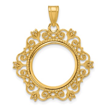 14k Polished Victorian with 16.5mm Prong Coin Bezel Pendant