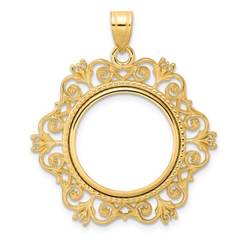 14k Polished Victorian with 18.0mm Prong Coin Bezel Pendant