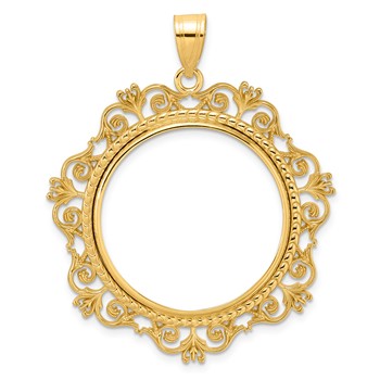 14k Polished Victorian with 27.0mm Prong Coin Bezel Pendant