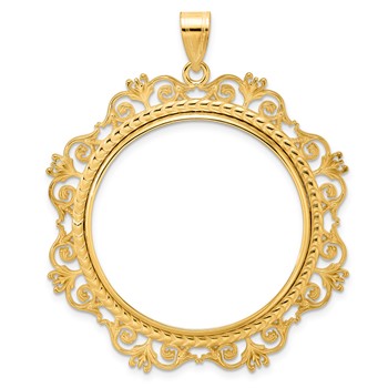 14k Polished Victorian with 32.7mm Prong Coin Bezel Pendant