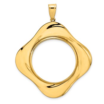 14k Polished Diagonal Riptide with 27.0mm Prong Coin Bezel Pendant