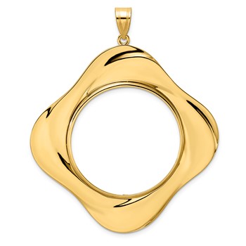 14k Polished Diagonal Riptide with 32.0mm Prong Coin Bezel Pendant