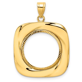 14k Diamond Cut Riptide with 18.0mm Prong Coin Bezel Pendant