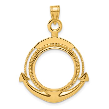 14k Polished Ships Anchor with 16.5mm Prong Coin Bezel Pendant
