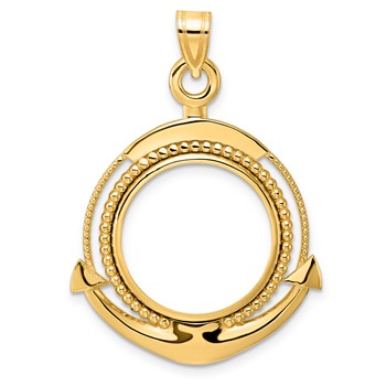 14k Polished Ships Anchor with 18.0mm Prong Coin Bezel Pendant