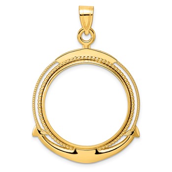 14k Polished Ships Anchor with 27.0mm Prong Coin Bezel Pendant