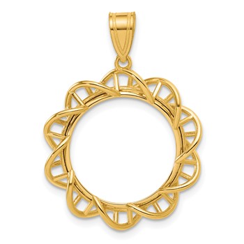 14k Polished Overlapping Singapore with 16.5mm Prong Coin Bezel Pendant