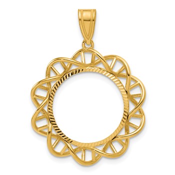 14k Diamond Cut Singapore with 16.5mm Prong Coin Bezel Pendant