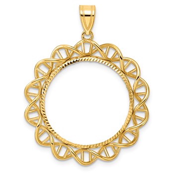 14k Diamond Cut Singapore with 22.0mm Prong Coin Bezel Pendant