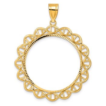 14k Diamond Cut Singapore with 27.0mm Prong Coin Bezel Pendant