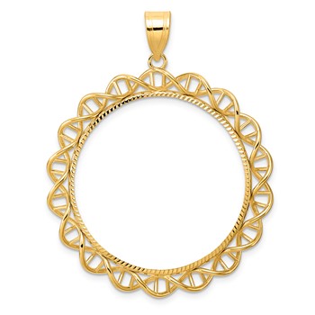 14k Diamond Cut Singapore with 32.0mm Prong Coin Bezel Pendant