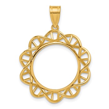 14k Polished Singapore with 16.5mm Prong Coin Bezel Pendant