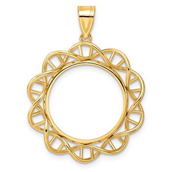 14k Polished Singapore with 18.0mm Prong Coin Bezel Pendant