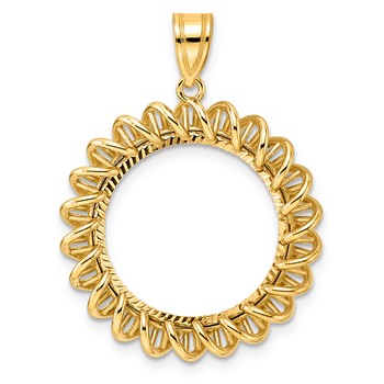 14k Diamond Cut Tight Singapore with 18.0mm Prong Coin Bezel Pendant