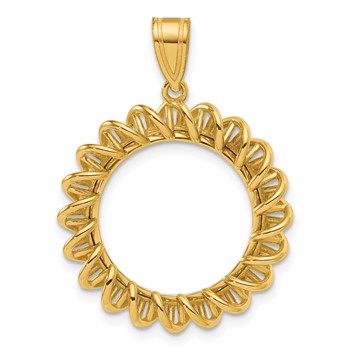 14k Polished Tight Singapore with 16.5mm Prong Coin Bezel Pendant