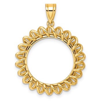 14k Polished Tight Singapore with 18.0mm Prong Coin Bezel Pendant