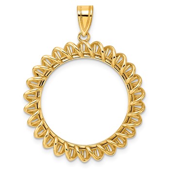 14k Polished Tight Singapore with 22.0mm Prong Coin Bezel Pendant