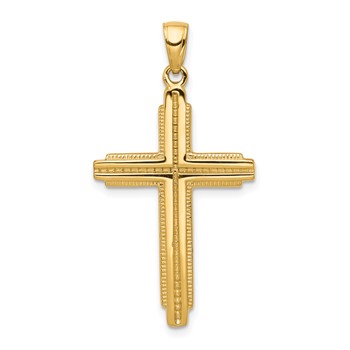 14K Textured Outline Cross Pendant
