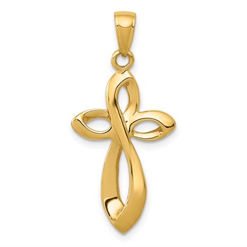 14K Polished with Satin Ribbon Cross Pendant