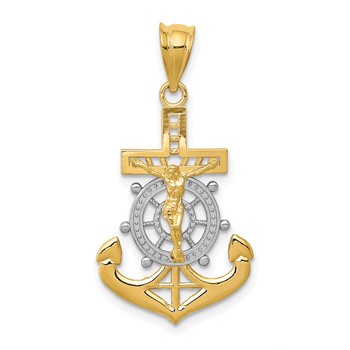14k and White Rhodium Diamond-cut Mariners Crucifix Pendant