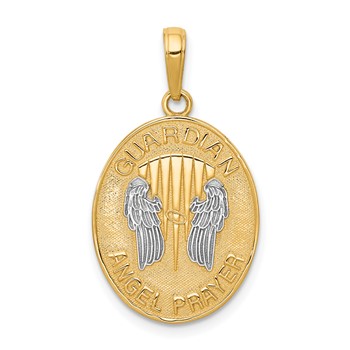 14K and White Rhodium Reversible GUARDIAN ANGEL PRAYER Pendant