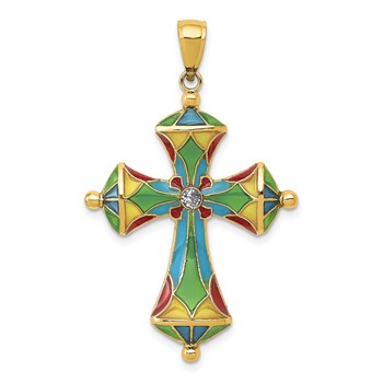 14K Multi Color Enamel Cross Pendant