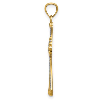 14K with White Rhodium Diamond-Cut Cross Pendant — alternate view