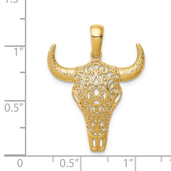 14K Filigree Steer Skull Pendant — alternate view