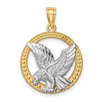 14K and White Rhodium Eagle in Circle Pendant