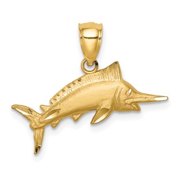 14K Satin Diamond-cut Marlin Pendant