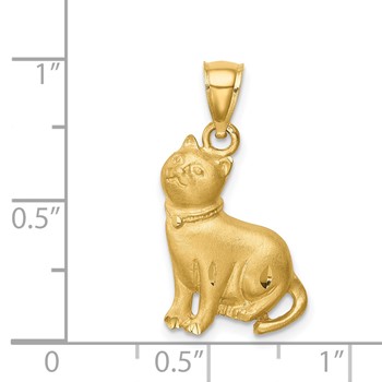 14K Satin Diamond-cut Cat Pendant — alternate view