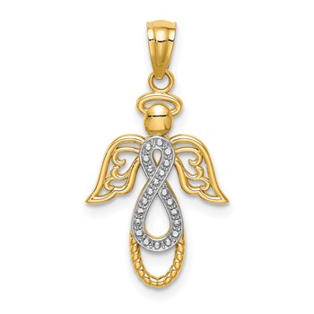 14K and White Rhodium Infinity Angel Pendant
