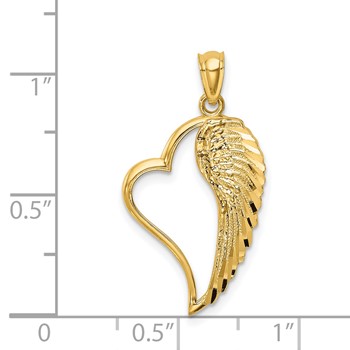 14K Polished Heart and Wing Pendant — alternate view