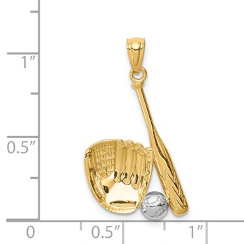 14K and White Rhodium Baseball Glove/Bat/Ball Pendant — alternate view