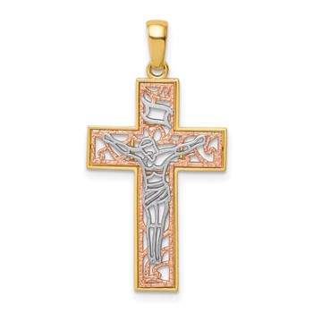 14K Two-Tone w/White Rhodium Crucifix Pendant